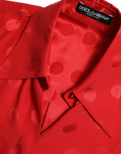 Dolce & Gabbana Rotes gepunktetes ärmelloses Blusentop mit Kragen
