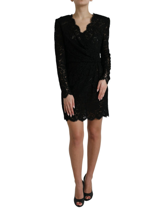 Dolce &amp; Gabbana Elegant Black Floral Lace Mini Dress