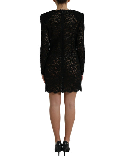 Dolce &amp; Gabbana Elegant Black Floral Lace Mini Dress