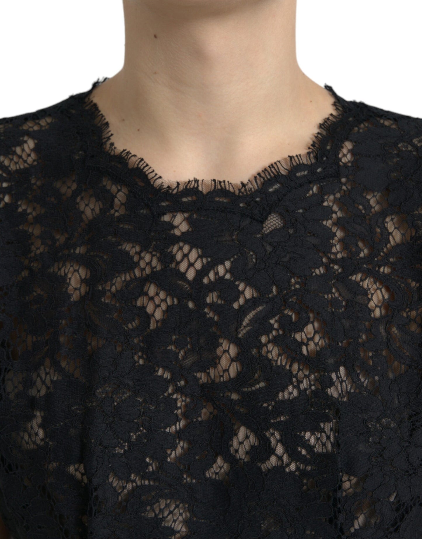 Dolce & Gabbana Schwarzes A-Linien-Minikleid aus Baumwolle mit floraler Spitze