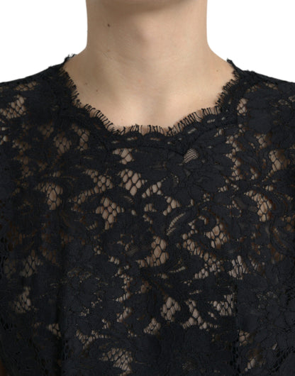 Dolce & Gabbana Schwarzes A-Linien-Minikleid aus Baumwolle mit floraler Spitze