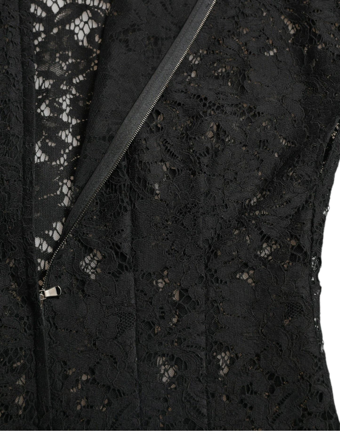 Dolce & Gabbana Schwarzes A-Linien-Minikleid aus Baumwolle mit floraler Spitze