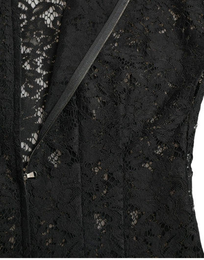 Dolce & Gabbana Schwarzes A-Linien-Minikleid aus Baumwolle mit floraler Spitze