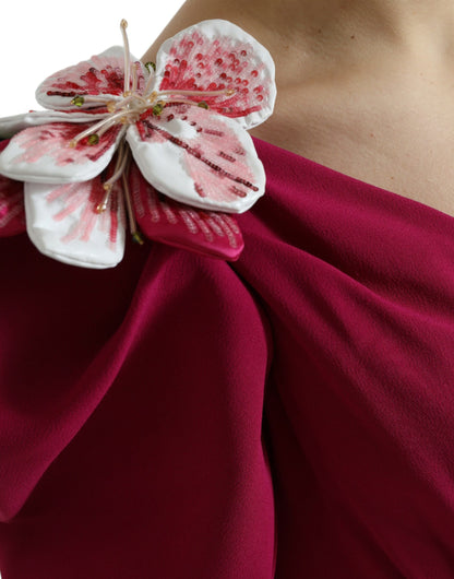 Dolce & Gabbana Lila blumengeschmücktes One-Shoulder-Kleid