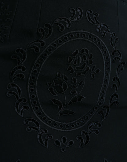 Dolce & Gabbana Schwarzes Viskose-Bodycon-Kleid mit floraler Spitze