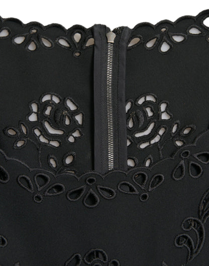 Dolce & Gabbana Schwarzes Viskose-Bodycon-Kleid mit floraler Spitze