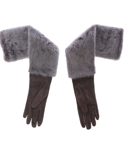 Dolce & Gabbana Graue Nerzfell-Lammfell-Wildleder-Handschuhe