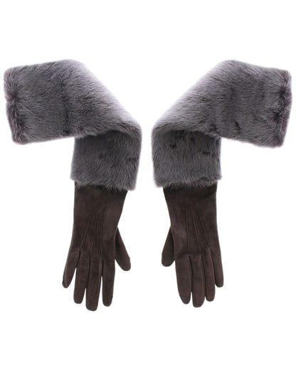 Dolce & Gabbana Graue Nerzfell-Lammfell-Wildleder-Handschuhe