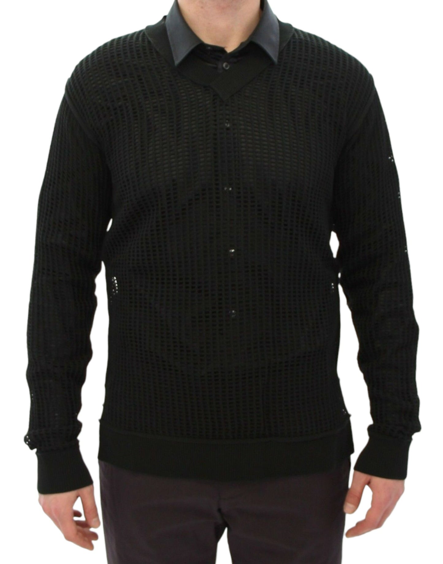 Dolce & Gabbana Dunkelgrüner Runway Netz Pullover Netzpullover