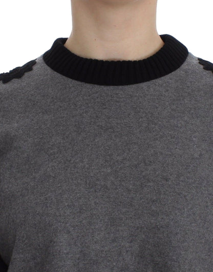 Dolce & Gabbana Eleganter grauer Pullover mit Spitze aus Kaschmirmischung