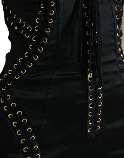 Dolce & Gabbana Schwarzes Bustier Korsett Spitze Bodycon Midikleid
