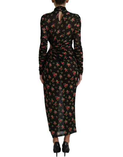 Dolce & Gabbana Schwarzes florales ausgeschnittenes langes Maxikleid