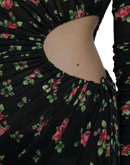 Dolce & Gabbana Schwarzes florales ausgeschnittenes langes Maxikleid