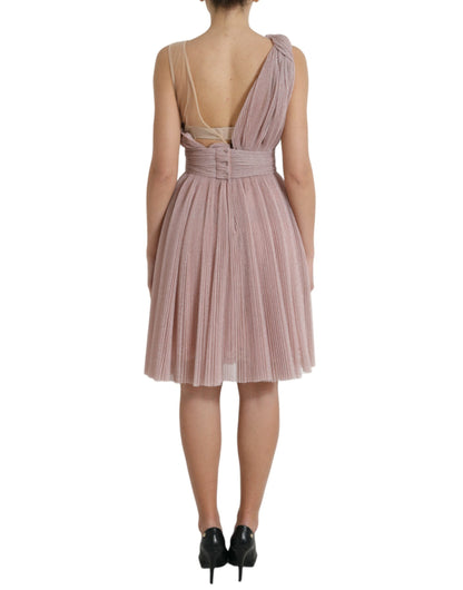 Dolce & Gabbana Rosa Ein-Schulter-Kleid aus plissiertem, lamellenartigem Tüll