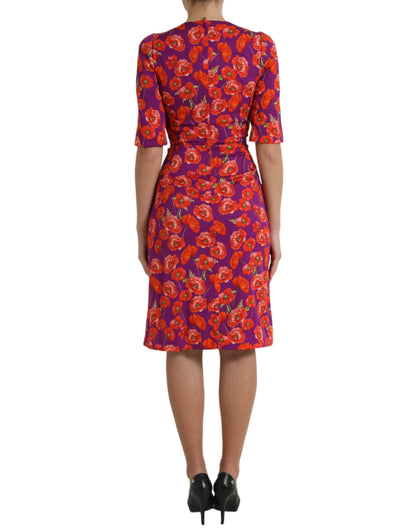 Dolce & Gabbana Mehrfarbiges Etuikleid mit Mohnblumenmuster