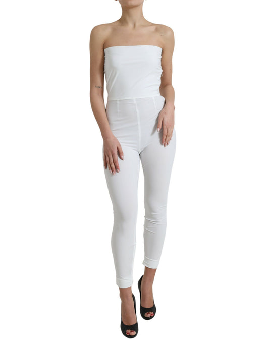 Dolce &amp; Gabbana Elegant White Strapless Jumpsuit Dress