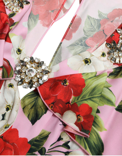 Dolce & Gabbana Multicolor Floral Crystal verschönertes A-Linien-Kleid