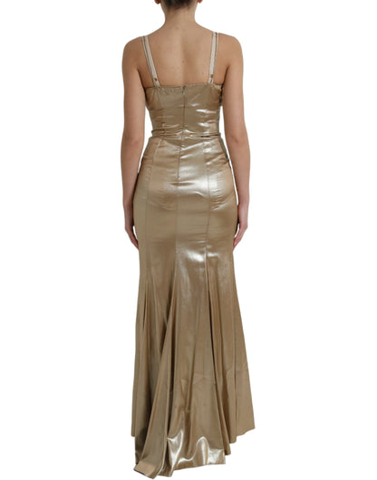 Dolce &amp; Gabbana Elegant Gold Metallic Sheath Dress with Crystals