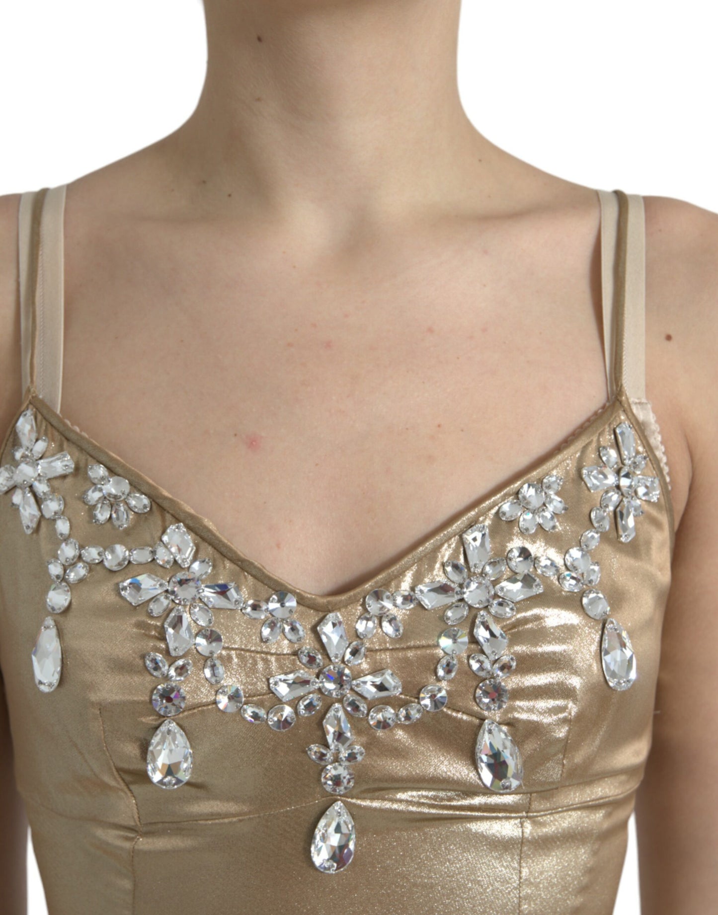 Dolce &amp; Gabbana Elegant Gold Metallic Sheath Dress with Crystals