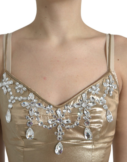 Dolce &amp; Gabbana Elegant Gold Metallic Sheath Dress with Crystals