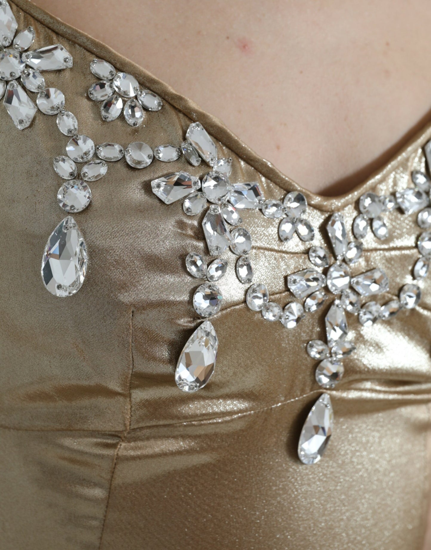 Dolce &amp; Gabbana Elegant Gold Metallic Sheath Dress with Crystals