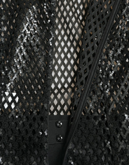 Dolce & Gabbana Schwarzes paillettenbesetztes, ärmelloses Kleid aus Mesh