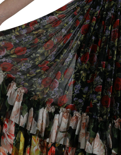 Dolce & Gabbana Mehrfarbiges, geblümtes, gestuftes Maxikleid aus Chiffon