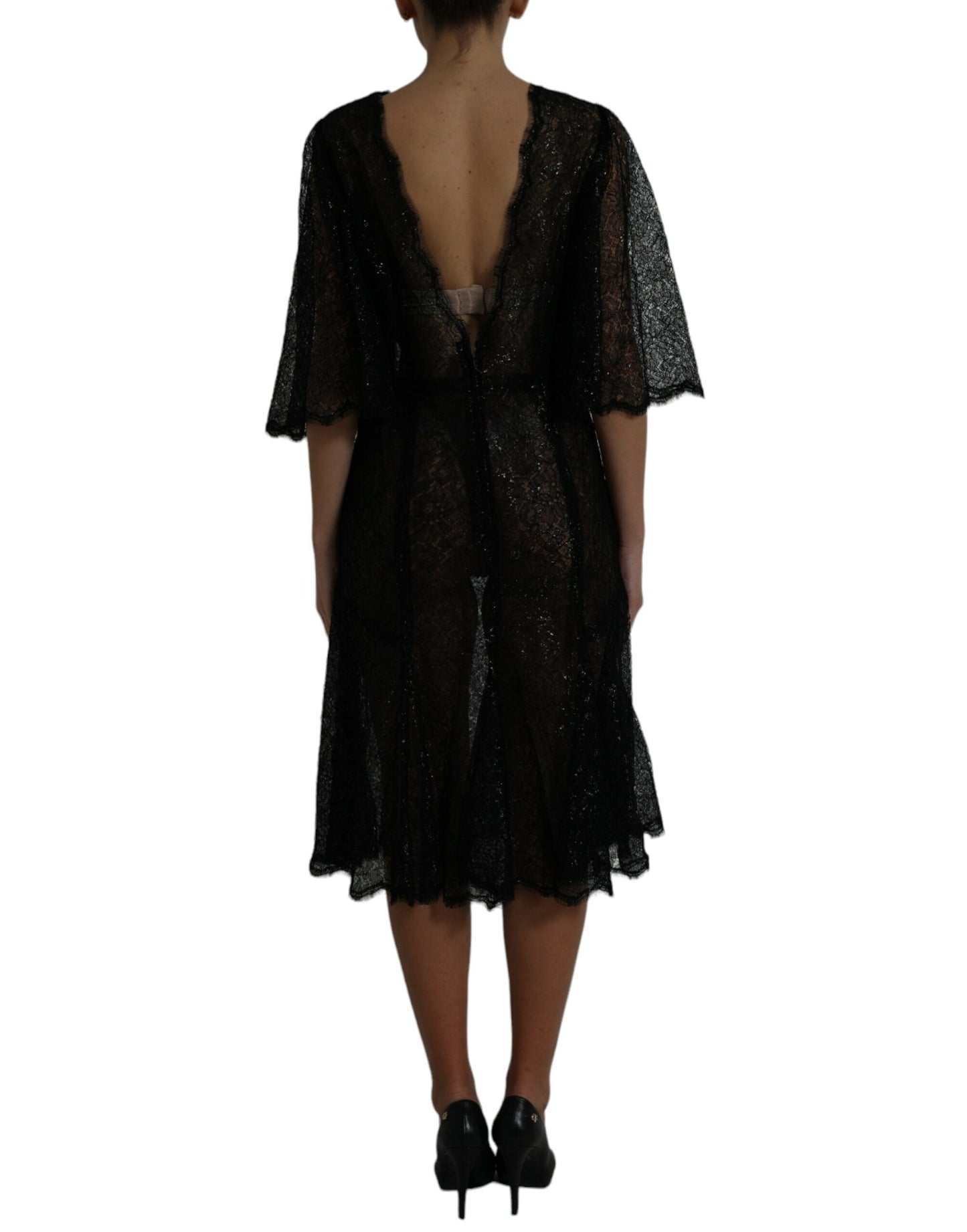 Dolce & Gabbana Schwarzes Midikleid mit floraler Spitze in A-Linie