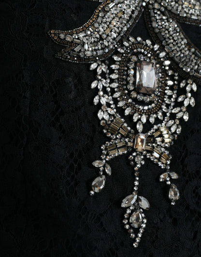Dolce & Gabbana Schwarzes Etuikleid aus Spitze mit Kristallverzierung