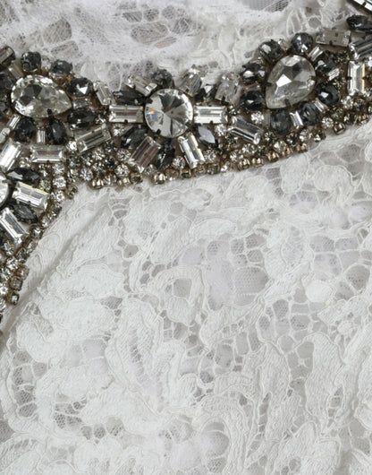 Dolce & Gabbana Weißes, kristallverziertes Etuikleid aus Spitze