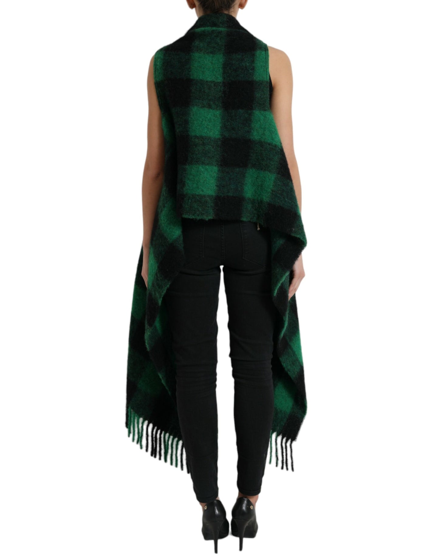 Dolce & Gabbana Schwarz Grün Buffalo Check Poncho Mantel Jacke