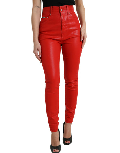 Dolce &amp; Gabbana Elegant High Waist Stretch Denim in Red