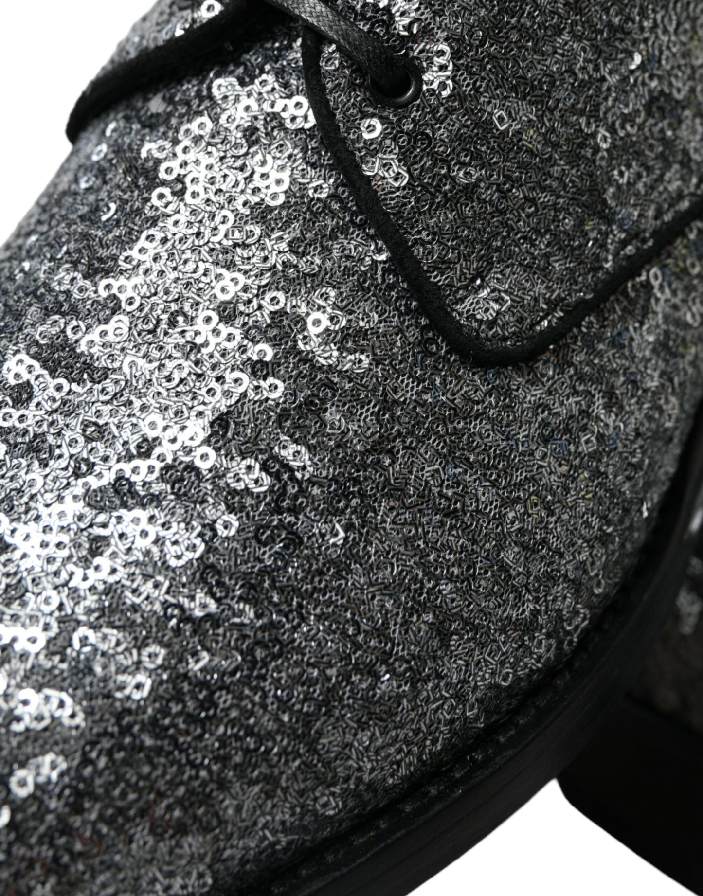Dolce & Gabbana Silberne paillettenbesetzte Schnürschuhe für Männer Derby Dress Schuhe