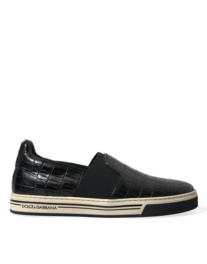 Dolce & Gabbana Schwarz Kroko Exotische Leder Turnschuhe Schuhe