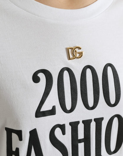 Dolce & Gabbana Weißes T-Shirt mit Slogandruck und Schnürung