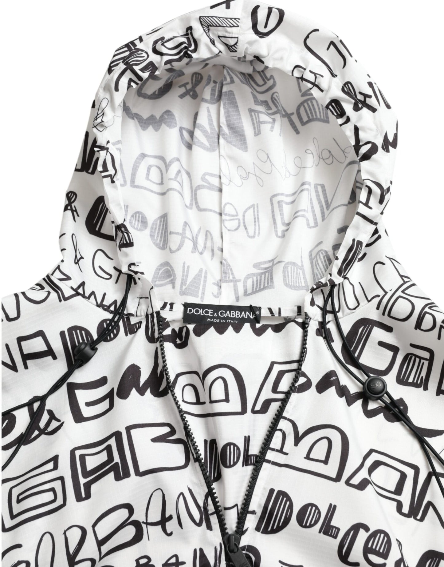 Dolce & Gabbana Weißes Blouson-T-Shirt mit Logodruck und Kapuze