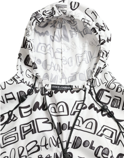 Dolce & Gabbana Weißes Blouson-T-Shirt mit Logodruck und Kapuze