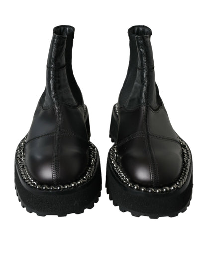 Dolce & Gabbana Schwarz Leder Slip On Stretch Chelsea Boots Schuhe