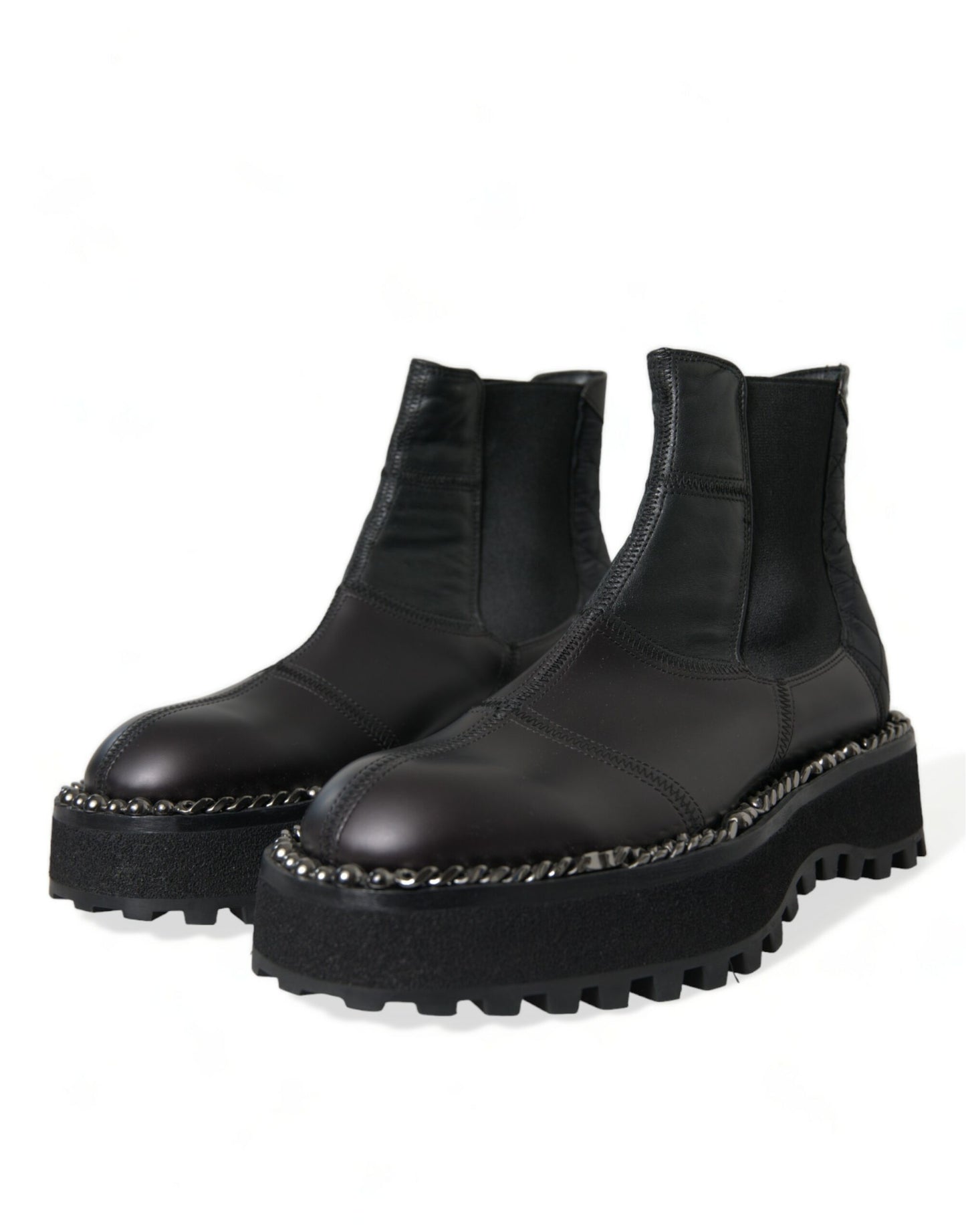 Dolce & Gabbana Schwarz Leder Slip On Stretch Chelsea Boots Schuhe