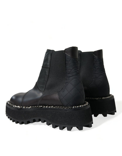 Dolce & Gabbana Schwarz Leder Slip On Stretch Chelsea Boots Schuhe