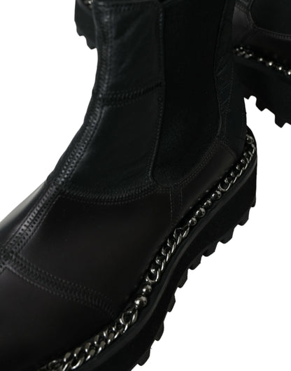 Dolce & Gabbana Schwarz Leder Slip On Stretch Chelsea Boots Schuhe