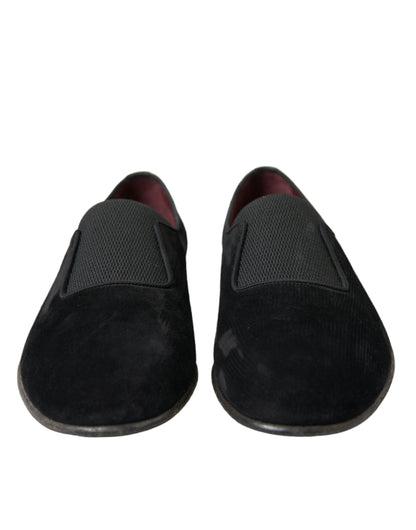 Dolce & Gabbana Schwarz RUNWAY Velour AMALFI Loafers Schuhe