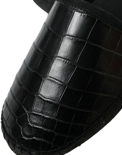 Dolce & Gabbana Schwarze Exotische Leder Espadrilles Slip On Schuhe
