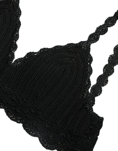 Dolce & Gabbana Schwarzes Baumwoll-Bustier Cropped Crochet Tank Top