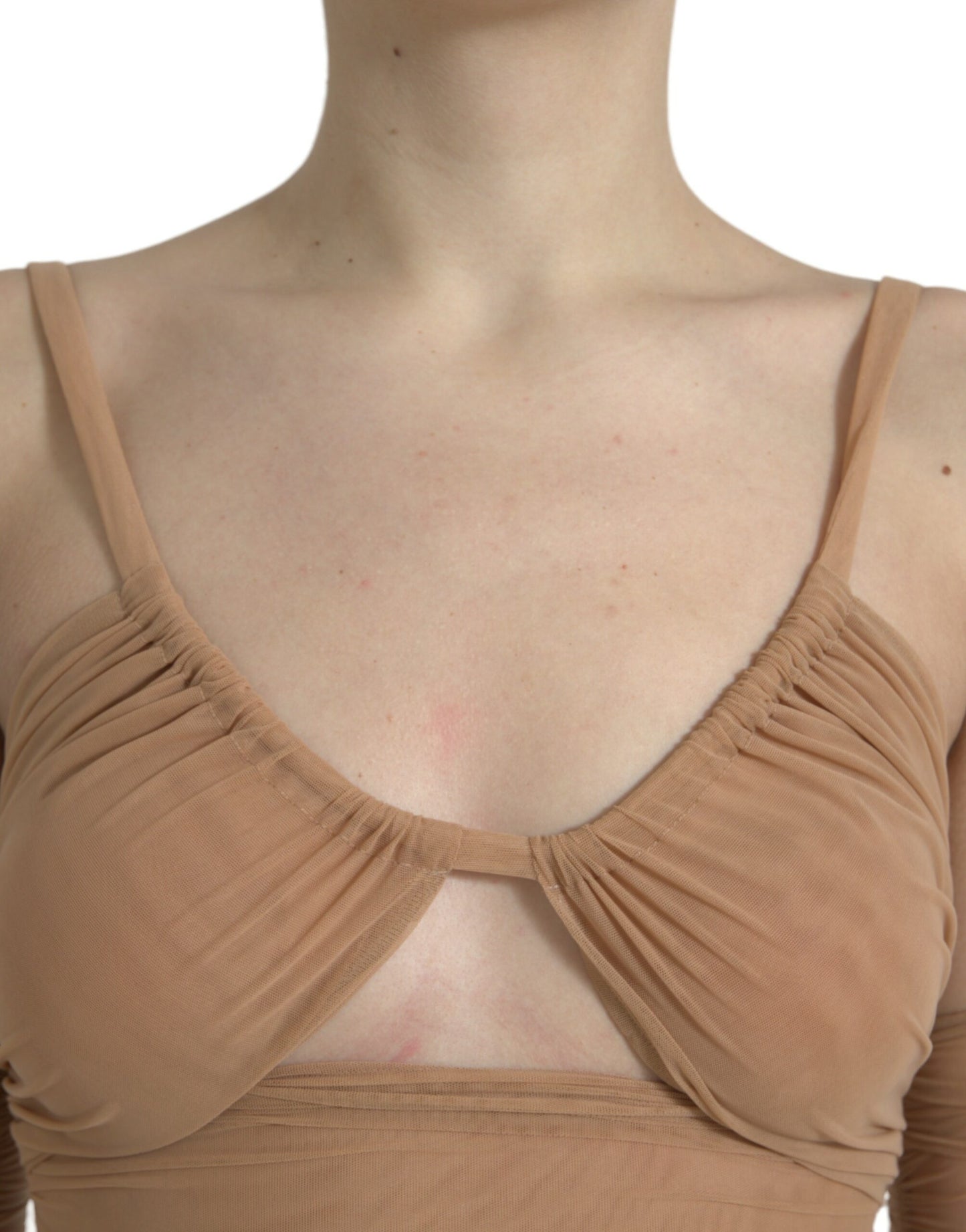 Dolce & Gabbana Braunes Nylon-Stretch-Top mit offener Schulterpartie