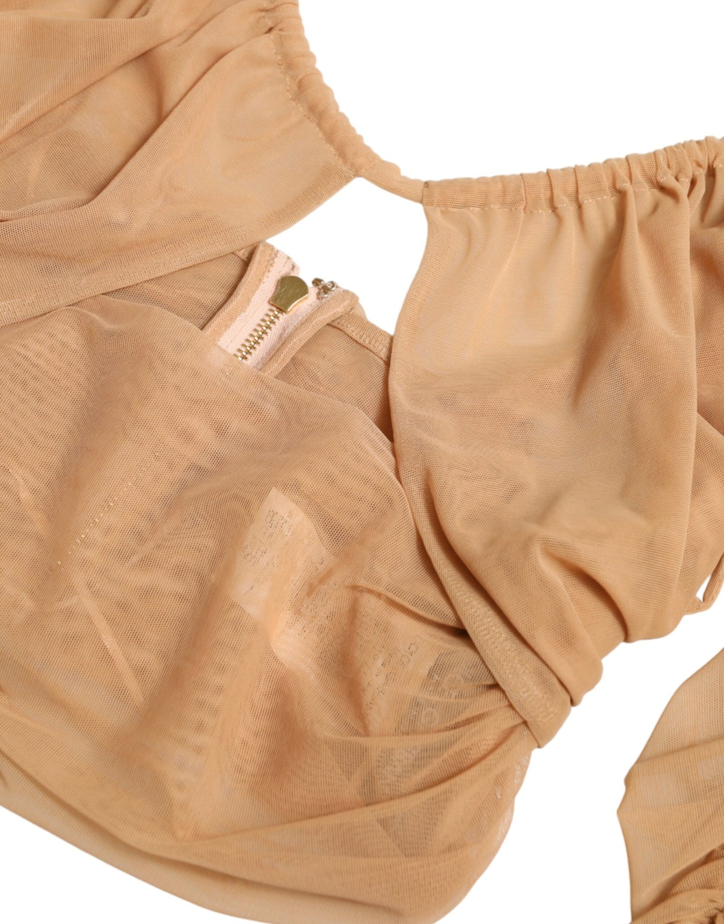 Dolce & Gabbana Braunes Nylon-Stretch-Top mit offener Schulterpartie