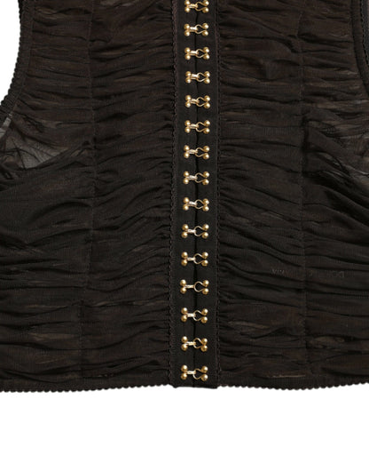 Dolce & Gabbana Braunes verschönertes Nylon Stretch Cropped Top