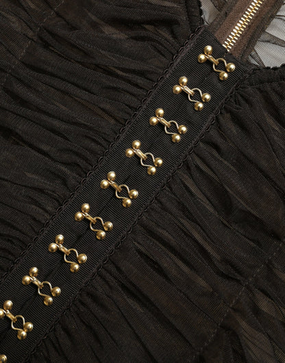 Dolce & Gabbana Braunes verschönertes Nylon Stretch Cropped Top
