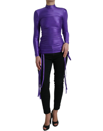 Dolce & Gabbana Lila Nylon Stretch Slim Long Sleeves Top