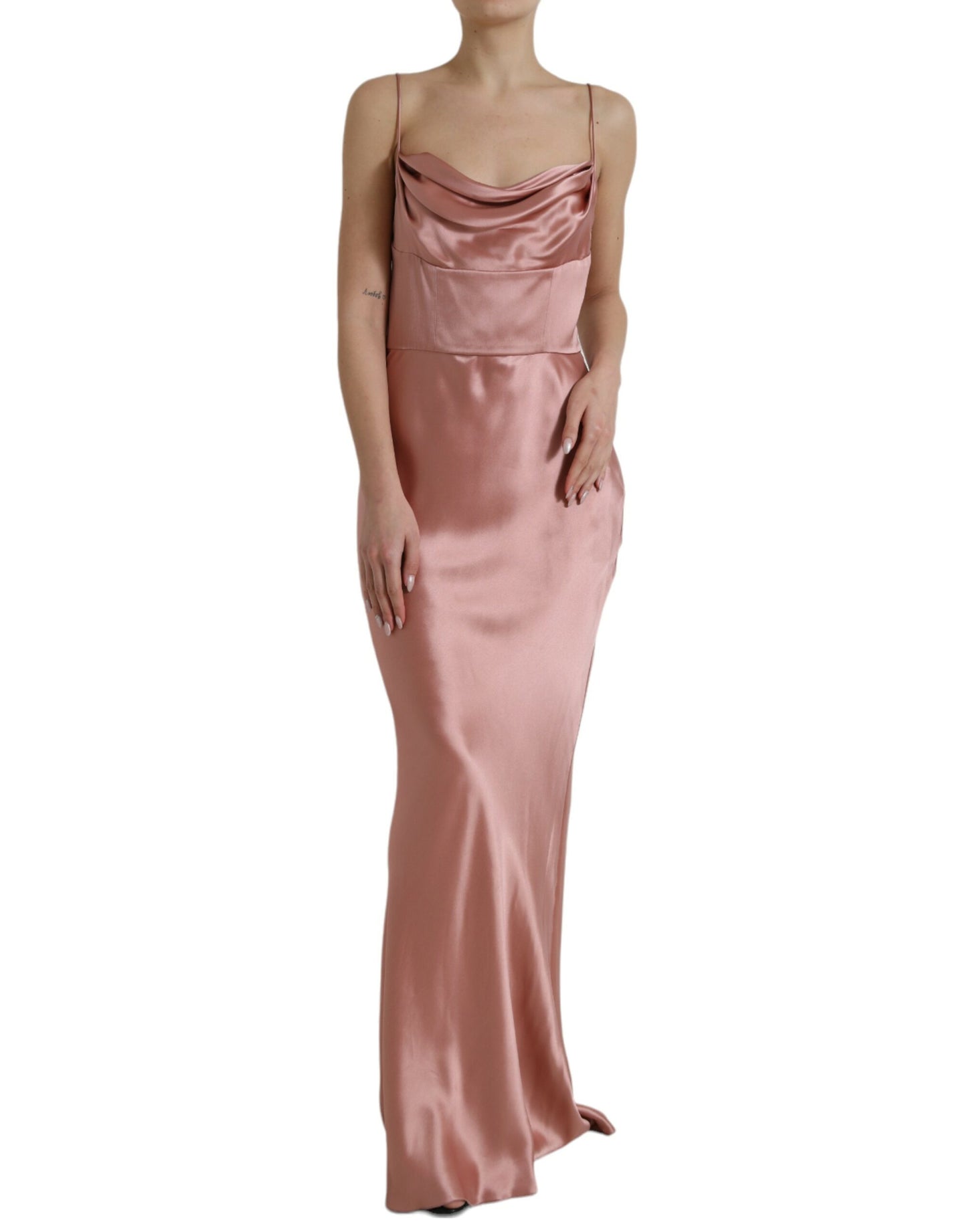 Dolce & Gabbana Rosa Seiden-Spaghetti-Träger Langes Kleid